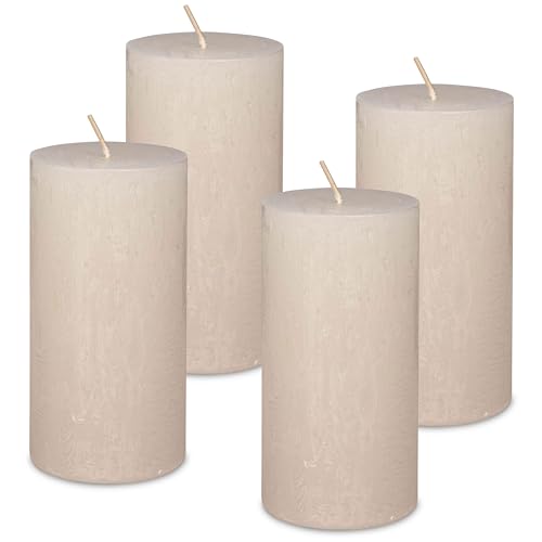 DecoLite: Stumpenkerzen Rustik 4er Set 140x70 mm | Selbstverlöschend Safe Candle | Durchgefärbt RAL-zertifiziert | Brenndauer ca. 69h | Made in Germany | Rustik Deko Kerzen (wollweiss) von DecoLite