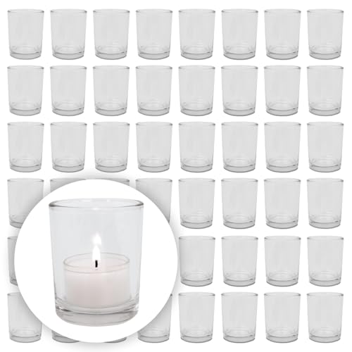 Decolite Bundle 24-48 Stück PUR Teelichtgläser Windlicht Set | 24-48 teilig Ø 5,5 cm H 6,5 cm | Hochwertiges Glas Rund | Glasgefäß Tischdeko Teelichthalter Hochzeitsdeko (48 Stück) von DecoLite