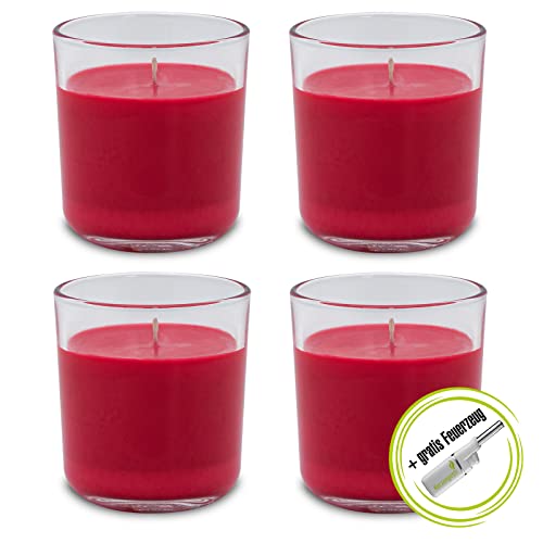 Decolite Set 4 x Duftkerze im Glas Aromakerze Duft Wachskerze mit Duft 88/80 mm inkl. Kerzenprofi Stabfeuerzeug – Geschenke für Frauen und Männer (Wilde Beeren) von DecoLite