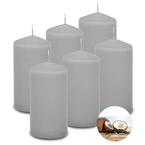 Duft-Stumpenkerze Duftkerze Duft Stumpen 13 cm Aroma - 40h div. Düfte RAL Zertifiziert Pillar Candle Aroma + gratis Feuerzeug - Deutsche Markenherstellung (Kokosnuss-Insel) von DecoLite