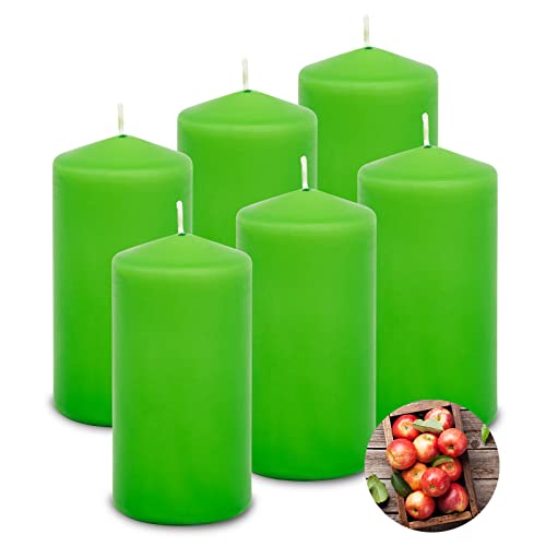 Duft-Stumpenkerze Duftkerze Duft Stumpen 13 cm Aroma - 40h div. Düfte RAL Zertifiziert Pillar Candle Aroma + gratis Feuerzeug - Deutsche Markenherstellung (Saftiger Apfel) von DecoLite