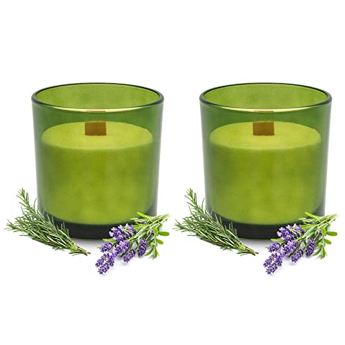 Pro Nature Rapswachs Kerzenglas recyceltes Glas mit Holzdocht nachhaltig recycelt 100% natürliches Wachs 10 cm - 40h RAL ohne Palmöl ohne Paraffin inklusive gratis Feuerzeug (Rosmarin & Lavendel) von DecoLite