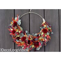 Eleganter Trockenblumenkranz Herbst/Große Blumenmenge Und Vielfalt/Erntedank Bohokranz Mit Eukalyptus Aufhängen/Blumenring Geschenk Herbst von DecoLoopVibes