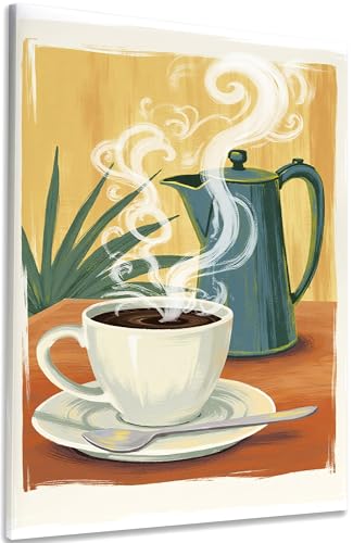 DecoMe Wandbild 30 x 20 cm Kaffee - Gemälde Gelb Esszimer Küche Wanddeko Bild - Leinwand Holz Zimmer Deko Aesthetic Room von DecoMe