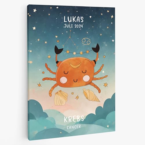 Personalisiertes Bild Kinderzimmer mit eigenem Namen Wanddeko Sternzeichen Krebs Kinderzimmer Babyzimmer Deko Für Jungen Mädchen Regal Personalisierte Geschenke Geburt Wandbild von DecoMe