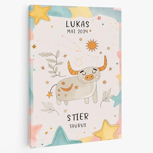 Personalisiertes Bild Kinderzimmer mit eigenem Namen Wanddeko Sternzeichen Stier Kinderzimmer Babyzimmer Deko Für Jungen Mädchen Regal Personalisierte Geschenke Geburt Wandbild C von DecoMe
