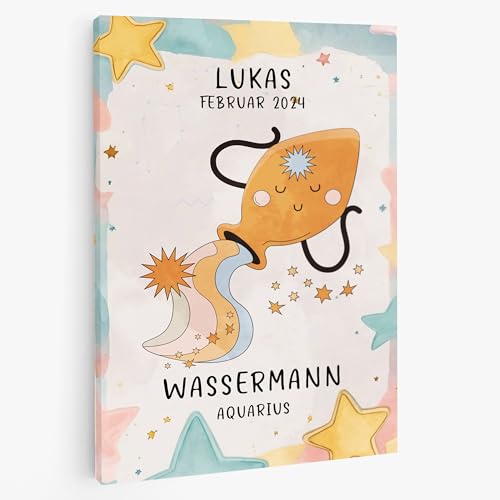 Personalisiertes Bild Kinderzimmer mit eigenem Namen Wanddeko Sternzeichen Wassermann Kinderzimmer Babyzimmer Deko Für Jungen Mädchen Regal Personalisierte Geschenke Geburt Wandbild C von DecoMe