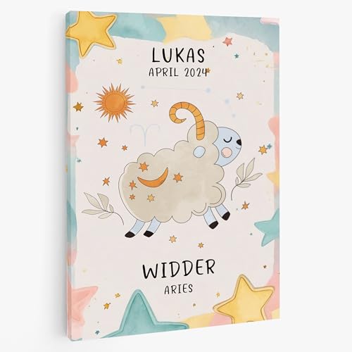 Personalisiertes Bild Kinderzimmer mit eigenem Namen Wanddeko Sternzeichen Widder Kinderzimmer Babyzimmer Deko Für Jungen Mädchen Regal Personalisierte Geschenke Geburt Wandbild C von DecoMe