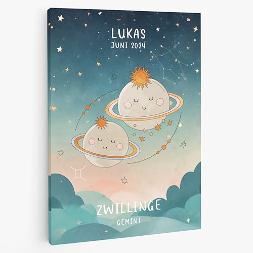 Personalisiertes Bild Kinderzimmer mit eigenem Namen Wanddeko Sternzeichen Zwillinge Kinderzimmer Babyzimmer Deko Für Jungen Mädchen Regal Personalisierte Geschenke Geburt Wandbild von DecoMe