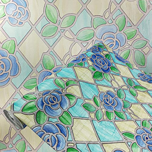 DecoMeister Fensterfolie Sichtschutzfolien Klebefolien Deko-Folie Fensterdekor Selbstklebefolie blickdicht Glasfolien nach Maß Selbstklebende Folie für Fenster 45 cm x 50 cm Amiens blue Rosen von DecoMeister