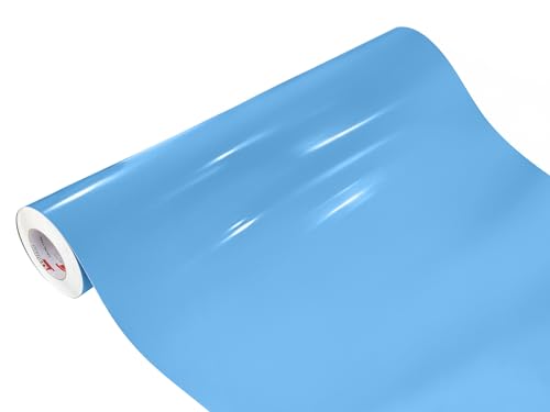 DecoMeister Klebefolie Deko-Folie Selbstklebefolie Selbstklebende Möbelfolie Einfarbig Einheitliche Farbe 100x100 cm Hellblau Blass-Blau Hochglanz Glanz Glänzend von DecoMeister