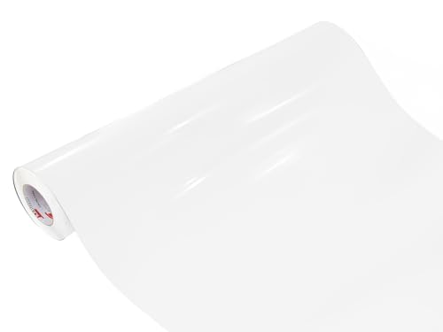 DecoMeister Klebefolie Deko-Folie Selbstklebefolie Selbstklebende Möbelfolie Einfarbig Einheitliche Farbe 100x100 cm Weiß Hochglanz Glanz Glänzend von DecoMeister