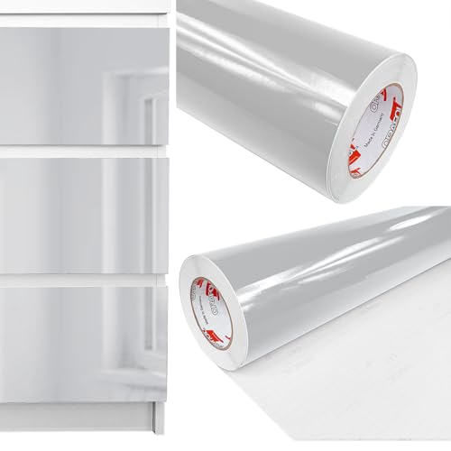 Möbelfolie selbstklebend 100x200 cm | Einfarbig Klebefolie für Möbel | Klebefolie Möbel - einfache Anwendung, ideal für die Renovierung von Küche oder Bad | Möbelfolie | Hellgrau Hochglanz von DecoMeister