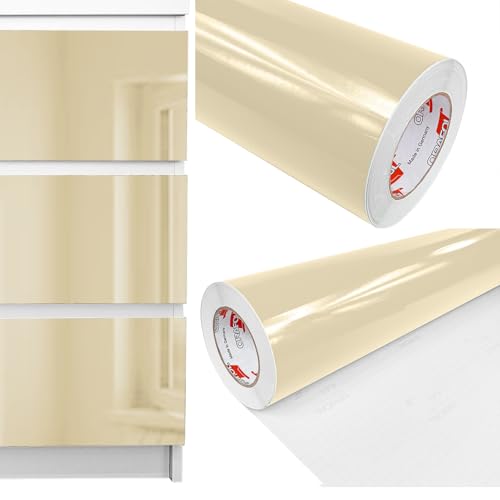DecoMeister Möbelfolie selbstklebend 100x500 cm | Einfarbig Klebefolie für Möbel | Klebefolie Möbel - einfache Anwendung, ideal für die Renovierung von Küche oder Bad | Möbelfolie | Beige Hochglanz von DecoMeister