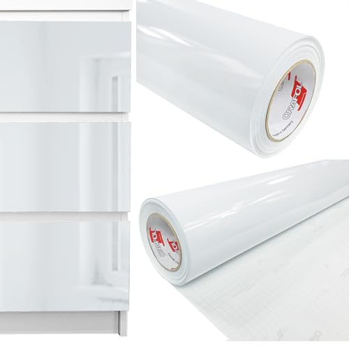 DecoMeister Möbelfolie selbstklebend 100x500 cm | Einfarbig Klebefolie für Möbel | Klebefolie Möbel - einfache Anwendung, ideal für die Renovierung von Küche oder Bad | Möbelfolie | Weiß Hochglanz von DecoMeister