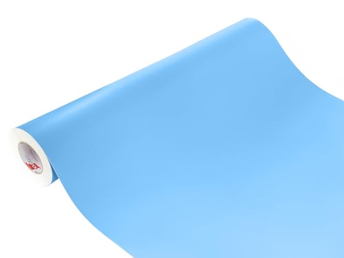 DecoMeister Klebefolie selbstklebende Möbelfolie Dekofolie selbstklebend Einfarbig Einheitliche Farbe Uni 100x50 cm Hellblau Blass-Blau Matt inkl. handliche DecoMeister Rakel von DecoMeister