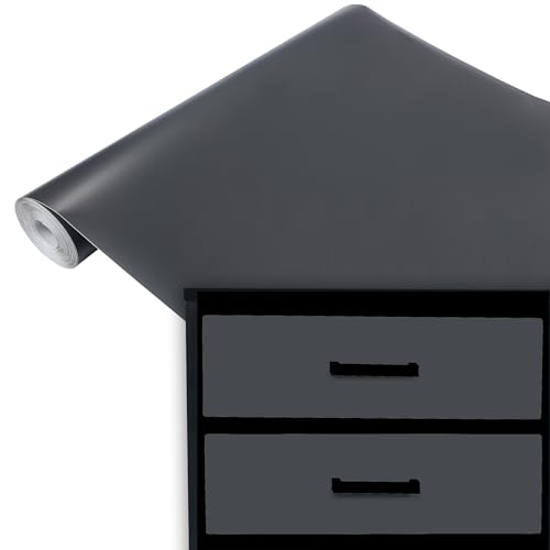 DecoMeister Klebefolie Möbel 67,5x740 cm | Selbstklebende Möbelfolie in glänzend und matt - PVC Folie für Möbel | Selbstklebende Folie für schnelle Umgestaltung und Renovierung | Grau/Schwarz Matt von DecoMeister