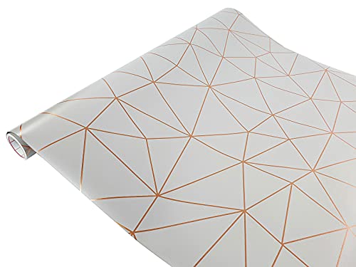 DecoMeister Klebefolie dekorative Möbelfolie Selbstklebende Folie für Möbel Deko-Folie Selbstklebefolie Dekoration mit Motiv Muster Fertigrolle 45cm x 200 cm Geometrische Muster Gold Hellgrau von DecoMeister