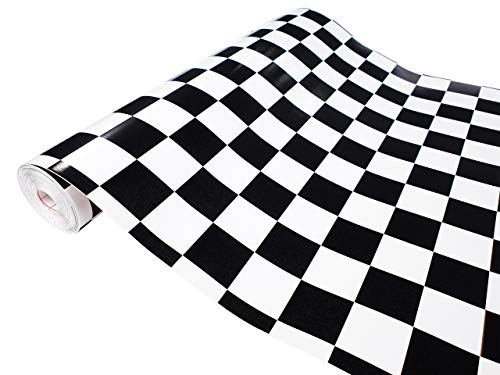 DecoMeister Klebefolie dekorative Möbelfolie Selbstklebende Folie für Möbel Deko-Folie Selbstklebefolie Dekoration mit Motiv Muster Fertigrolle 45cm x 990 cm Monza Schachbrett Schwarz-Weiß von DecoMeister