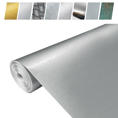 Klebefolie Möbel 90x50 cm | Möbelfolie selbstklebend in Metallic-Optik | Klebefolie zur Umgestaltung von Küche und Bad | Folie für Möbel - wasserfest und dekorativ | Edelstahl Blech Gebürstet Silber von DecoMeister