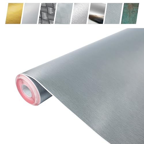 Klebefolie Möbel 67,5x50 cm | Möbelfolie selbstklebend in Metallic-Optik | Klebefolie zur Umgestaltung von Küche | Folie für Möbel - wasserfest und dekorativ | Edelstahl Blech Feingebürstet Silber von DecoMeister