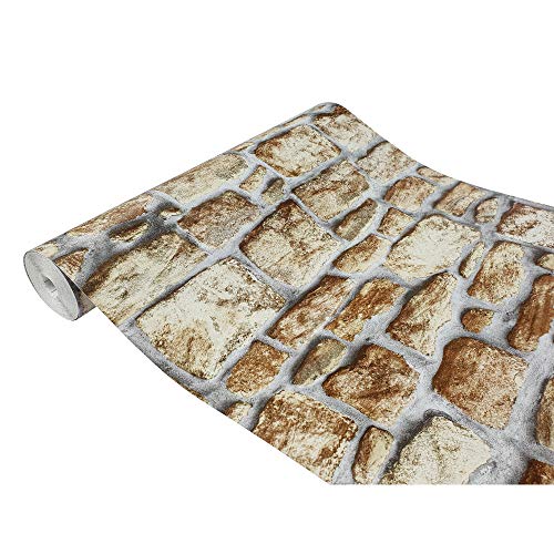 DecoMeister Klebefolie Möbel 45x100 cm | Selbstklebende Möbelfolie mit Stein-Design und wasserfester Oberfläche | Klebefolie für Möbel - einfache Anwendung und stilvolle Umgestaltung | Beige Ziegel von DecoMeister