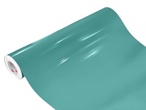 DecoMeister Klebefolie selbstklebende Möbelfolie Dekofolie selbstklebend Einfarbig Einheitliche Farbe Uni 100x50 cm Türkis Blau Hochglanz Glanz Glänzend Glossy von DecoMeister