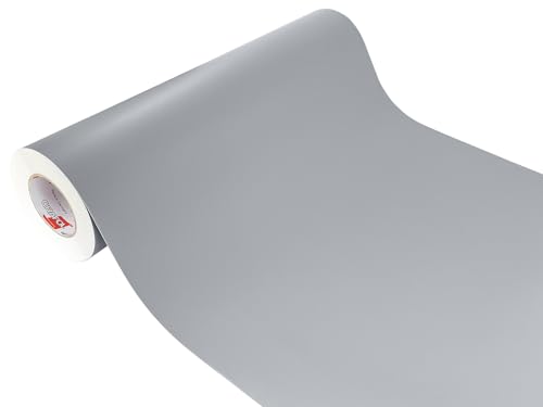 DecoMeister Klebefolie selbstklebende Möbelfolie Dekofolie selbstklebend Einfarbig Einheitliche Farbe Uni 63x50 cm Grau Matt inkl. handliche DecoMeister Rakel von DecoMeister
