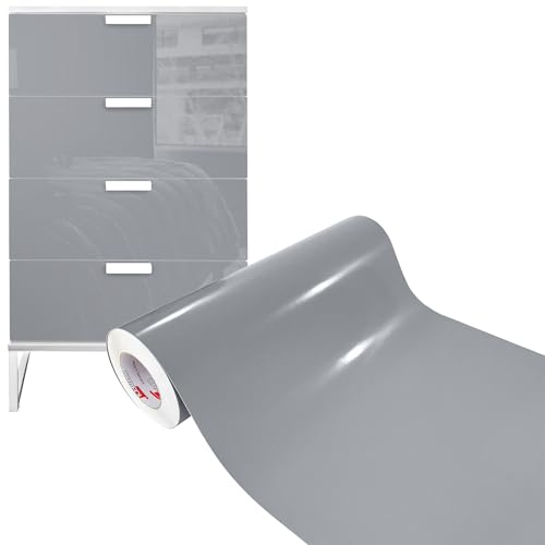 DecoMeister Möbelfolie selbstklebend 50x150 cm | Einfarbig Klebefolie für Möbel | Klebefolie Möbel - einfache Anwendung, ideal für die Renovierung von Küche oder Bad | Möbelfolie | Grau Hochglanz von DecoMeister