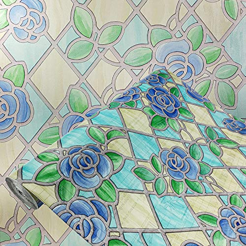 DecoMeister Fensterfolien Klebefolie Deko-Folie Fensterdekor Glasfolie Sichtschutz Selbstklebefolie Sichtschutzfolie Selbstklebend Folie für Fenster 45 x 100 cm Amiens Blue Rosen von DecoMeister