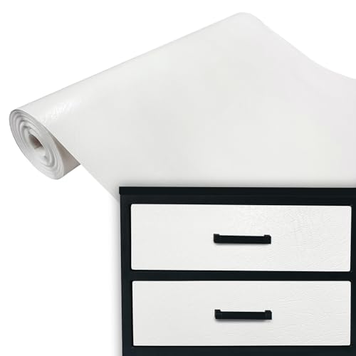 Klebefolie Möbel 45x100 cm | Selbstklebende Möbelfolie in Lederoptik - wasserfest und zuschneidbar | Folie für Möbel ideal zum Renovieren von Schränken, Türen und Arbeitsplatten | Leder Weiß von DecoMeister