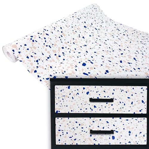 Klebefolie Möbel 67,5x100 cm | Selbstklebende Möbelfolie in Stein- und Marmoroptik | Klebefolie für Möbel ideal für Küche, Bad und DIY Projekte | Terrazzo Blau von DecoMeister
