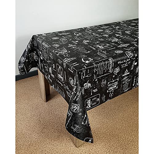 DecoMeister Wachstuch Tischdecke Tischbelag Tischabdeckung abwaschbar Tischtuch Tischfolie Tischplattenschutz Vinyl-Tischdecke Küche Esszimmer Küchentisch 140x180 cm Bistro Schwarz von DecoMeister