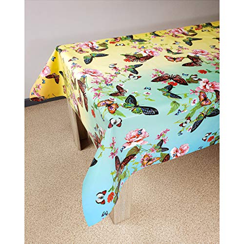 DecoMeister Wachstuch Wachstischdecke Tischdecke Wachstuchtischdecke Tischdekoration wasserabweisend Rechteck abwischbar lebensmittelecht PVC Tafeltuch 140x50 cm Aimée Schmetterlinge Bunt von DecoMeister