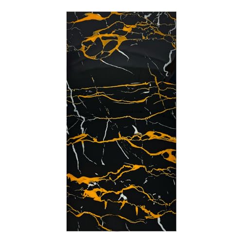 Wandpaneele selbstklebend 60x30 cm 1 Stück | Fliesenaufkleber aus Hochglanz-PVC mit einfacher Nassmontage | Klebefliesen für Wandverkleidung in Innenräumen | Wandaufkleber | Marmor Schwarz-Orange von DecoMeister