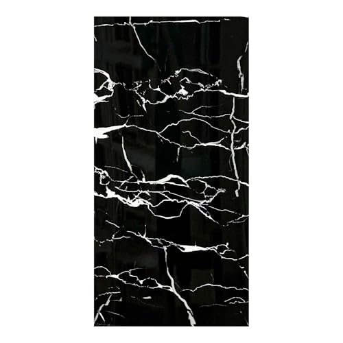 Wandpaneele selbstklebend 60x30 cm 1 Stück | Fliesenaufkleber aus Hochglanz-PVC mit einfacher Nassmontage | Klebefliesen für Wandverkleidung in Innenräumen | Wandaufkleber | Marmor Schwarz-Weiß von DecoMeister
