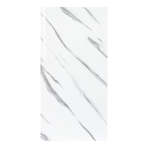 Wandpaneele selbstklebend 60x30 cm 1 Stück | Fliesenaufkleber aus Hochglanz-PVC mit einfacher Nassmontage | Klebefliesen für Wandverkleidung in Innenräumen | Wandaufkleber | Marmor Weiß-Grau von DecoMeister