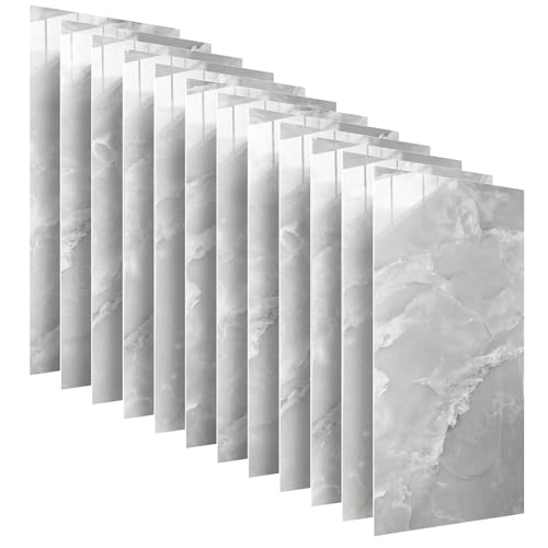 Wandpaneele selbstklebend 60x30 cm 12 Stück | Fliesenaufkleber aus Hochglanz-PVC mit einfacher Nassmontage | Klebefliesen für Wandverkleidung in Innenräumen | Wandaufkleber | Marmor Grau von DecoMeister
