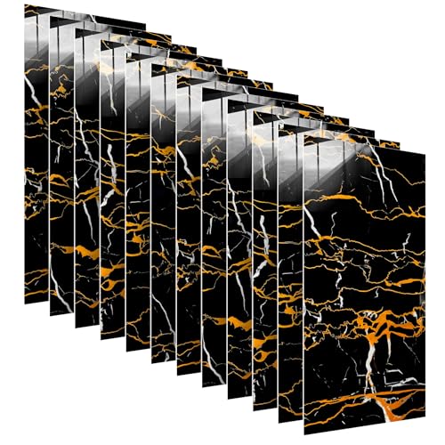 Wandpaneele selbstklebend 60x30 cm 12 Stück | Fliesenaufkleber aus Hochglanz-PVC mit einfacher Nassmontage | Klebefliesen für Wandverkleidung in Innenräumen | Wandaufkleber | Marmor Schwarz-Orange Wandpaneele selbstklebend 60x30 cm 12 Stück | Fliesenaufkleber aus Hochglanz-PVC mit einfacher Nassmontage | Klebefliesen für Wandverkleidung in Innenräumen | Wandaufkleber | Marmor Schwarz-Orange von DecoMeister