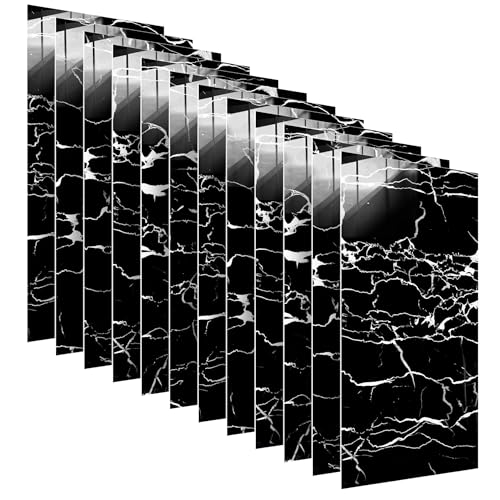 Wandpaneele selbstklebend 60x30 cm 12 Stück | Fliesenaufkleber aus Hochglanz-PVC mit einfacher Nassmontage | Klebefliesen für Wandverkleidung in Innenräumen | Wandaufkleber | Marmor Schwarz-Weiß von DecoMeister