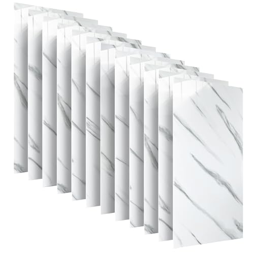Wandpaneele selbstklebend 60x30 cm 12 Stück | Fliesenaufkleber aus Hochglanz-PVC mit einfacher Nassmontage | Klebefliesen für Wandverkleidung in Innenräumen | Wandaufkleber | Marmor Weiß-Grau von DecoMeister