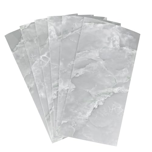 Wandpaneele selbstklebend 60x30 cm 6 Stück | Fliesenaufkleber aus Hochglanz-PVC mit einfacher Nassmontage | Klebefliesen für Wandverkleidung in Innenräumen | Wandaufkleber | Marmor Grau von DecoMeister