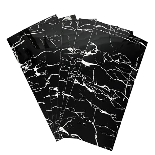 Wandpaneele selbstklebend 60x30 cm 6 Stück | Fliesenaufkleber aus Hochglanz-PVC mit einfacher Nassmontage | Klebefliesen für Wandverkleidung in Innenräumen | Wandaufkleber | Marmor Schwarz-Weiß von DecoMeister