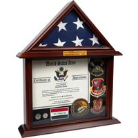 Decomil - 3x5 Flaggen Vitrine Mit Zertifikat Und Dokumentenhalter Mango Finish Option Zum Anpassen von DecoMil