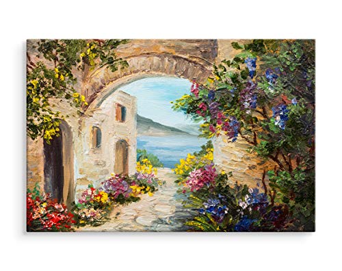 DecoNest - Bild auf Leinwand gedruckt - Haus am Meer und Blumen - 90X60 cm Malerei für Wohnzimmer, Schlafzimmer, Küche - CANVAS von DecoNest