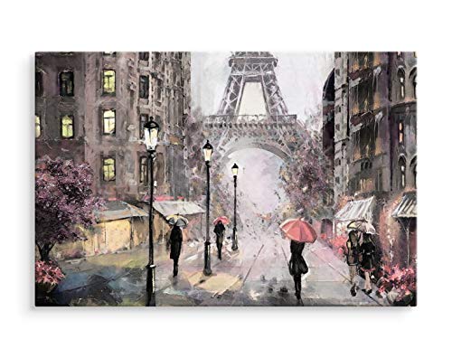 DecoNest - Bild auf Leinwand gedruckt - Pariser Straße in Pastellfarben - 120X80 cm Malerei für Wohnzimmer, Schlafzimmer, Küche - CANVAS von DecoNest
