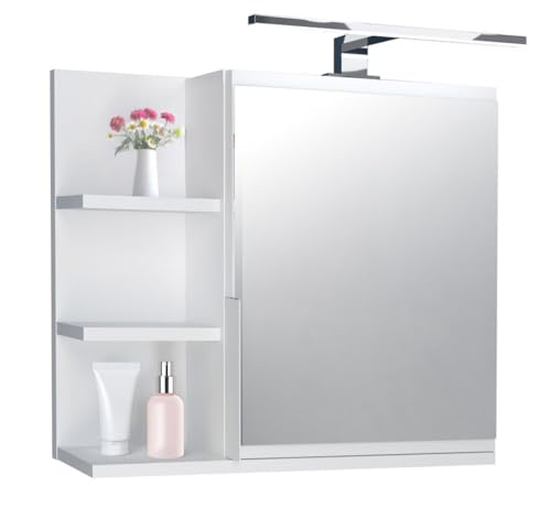 DecoNest Spiegelschrank 60x50 Weiß, Badezimmerschrank mit Ablagen, Badezimmerspiegel, Hängeschrank LED Lampe - Links von DecoNest