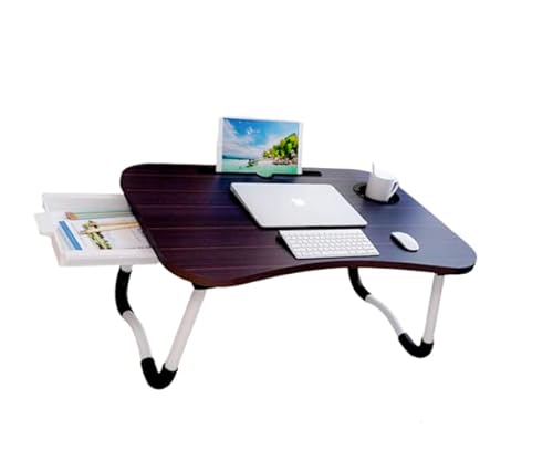 Tragbarer Laptoptisch, Frühstücksbrett, Tablet-Halter, Getränkehalter, praktische Schublade unter dem Tisch 60x40x27 cm Schwarz von DecoNest