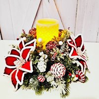 Weihnachtsstern-Mittelstück, Feiertags-Mittelstück, Weihnachtskerzenarrangement, Weihnachtsdekor, Feiertags-Tischdekor von DecoPalFloral