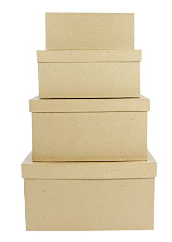 Décopatch BTS906O 4 Boxen rechteckig aus Pappmaché, zum Verzieren, perfekt für Ihre Wohndeko, Kartonbraun, 4er Pack von Decopatch
